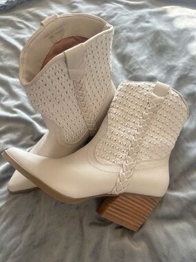 DV by Dolce Vita Cream Braided Crochet Mid-Calf Heeled Boots